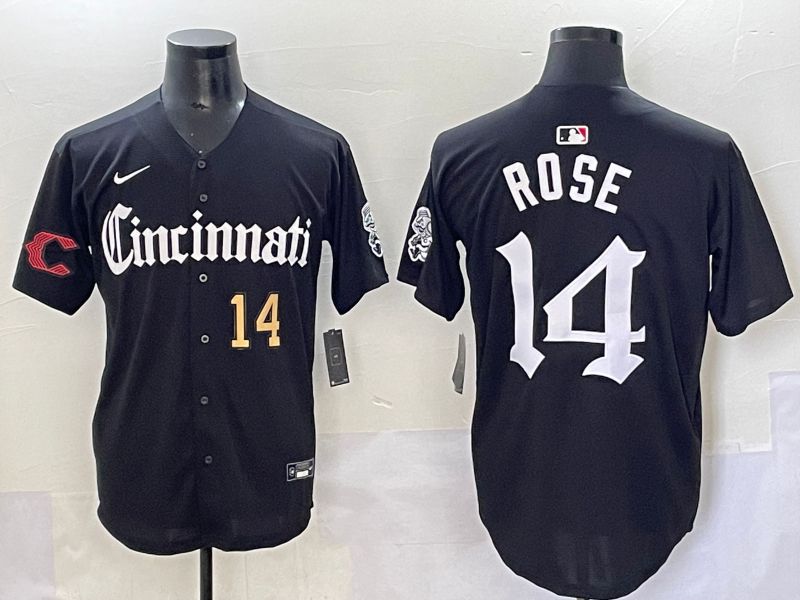 Men 2025 Cincinnati Reds #14 Rose Black Five generations Joint Name Nike MLB Jersey style 7->kansas city royals->MLB Jersey